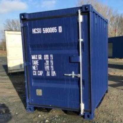 5FT opslagcontainer in blauw RAL 5013 met lockbox en ventilatieroosters.