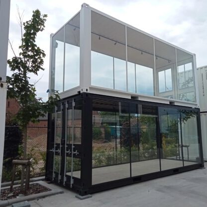 Glascontainer 20ft met wit stapelbaar