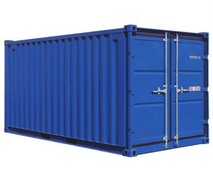 Set van 2 x 6FT + 1 x 15FT opslagcontainers in blauw, lichtgrijs en wit.