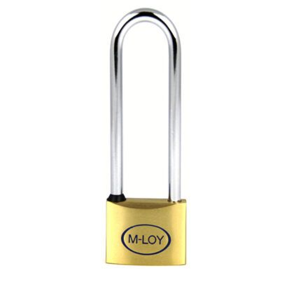 M-LOY Messing Hangslot 40mm met een hoge beugel van 100mm, corrosiebestendig en geschikt voor diverse toepassingen.
