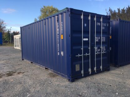 Eerste reis 20FT zeecontainer in blauw (RAL 5013), nieuw, wind- en waterdicht, met geldige CSC-keuring